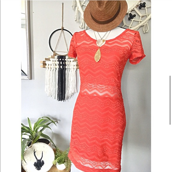 Free People lace orange mini-dress. Size small. - Picture 5 of 7